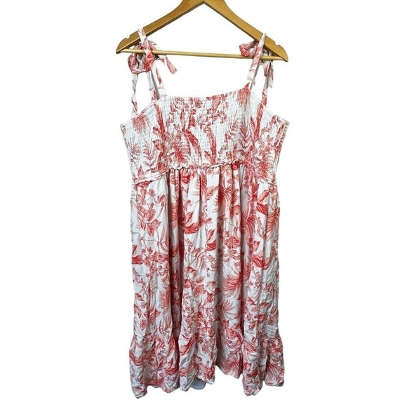 Torrid Peach Orange Floral Smocked Sundress Size 3 22/24 3X Midi Dress - Picture 9 of 13